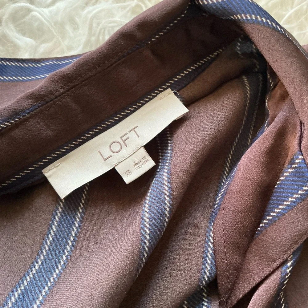 Loft Striped Satin Midi Wrap Dress‎ - Picture 3 of 5